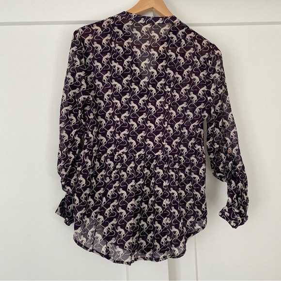 Maeve Anthropologie Purple Monkey Print Long Sleeve Button Up Blouse Size 4 - Picture 5 of 11